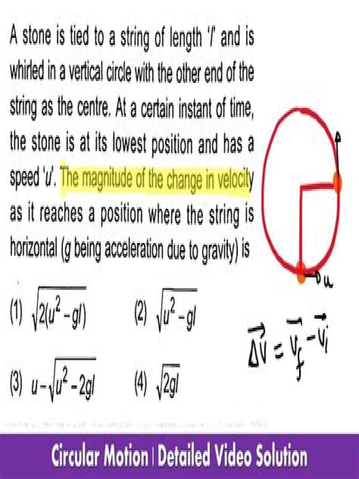 When a stone is tied to a string whirled in a circle?